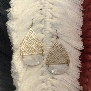 Elegant Gold and White Boho Metal Teardrop Earrings W/French Hooks